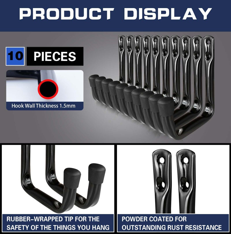 Dreecy J Utility Hooks for Hanging Heavy Duty Garage Storage Utility Hooks, Utility Hook for Garage Wall,Color Black, 10 Pack Medium Size - Image 3
